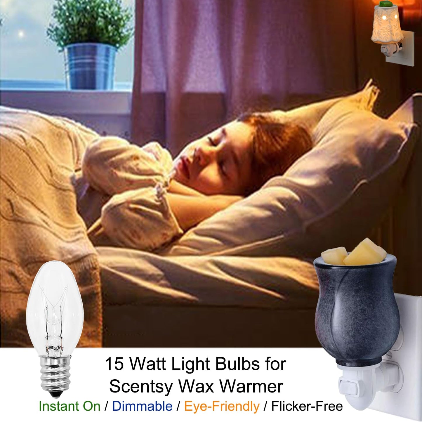 PaeorRorL Wax Warmer Bulbs, 15 Pack, 15 Watt C7 E12 Base, Compatible with Scentsy Plug-in Warmers, 120 Volt