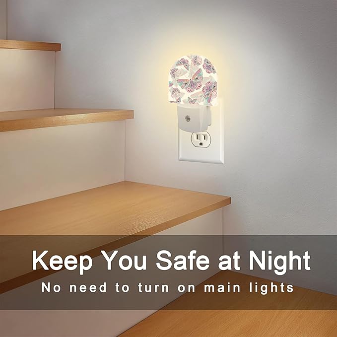 Colorful Butterflies Night Light Plug into Wall,Retro Watercolor Butterfly Dusk to Dawn Night Light,0.5w Energy Saving Sleep Friendly Nightlights for Kids Boys Girls Home Decor