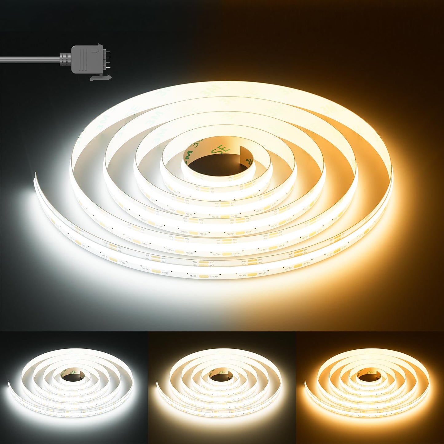 Pautix Cob Led Strip Light White Cct Tunable 6400Leds Cri90+ 32.8Ft/10M Dimmable 2700K-6500K 24V Led Tape Light For Under Cabinet Bedroom Kitchen Tv Mirror Diy Lighting(Adapter & Dimmer Not Included)