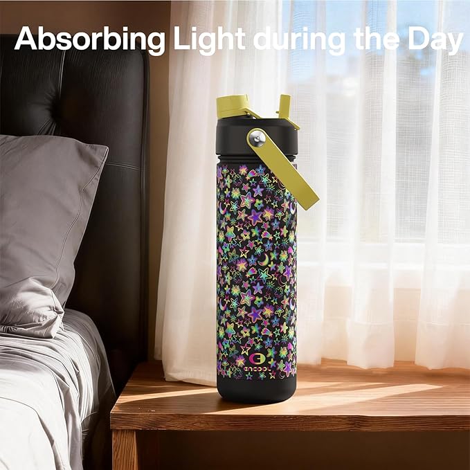 ENCOOL Insulated Water Bottle with Straw Stainless Steel Water Bottle, Leak-Proof, BPA-Free, Double Wall Vacuum Keeps Cold for 24 Hours for Sports, Travel, School (26 oz, Neon Galaxy)