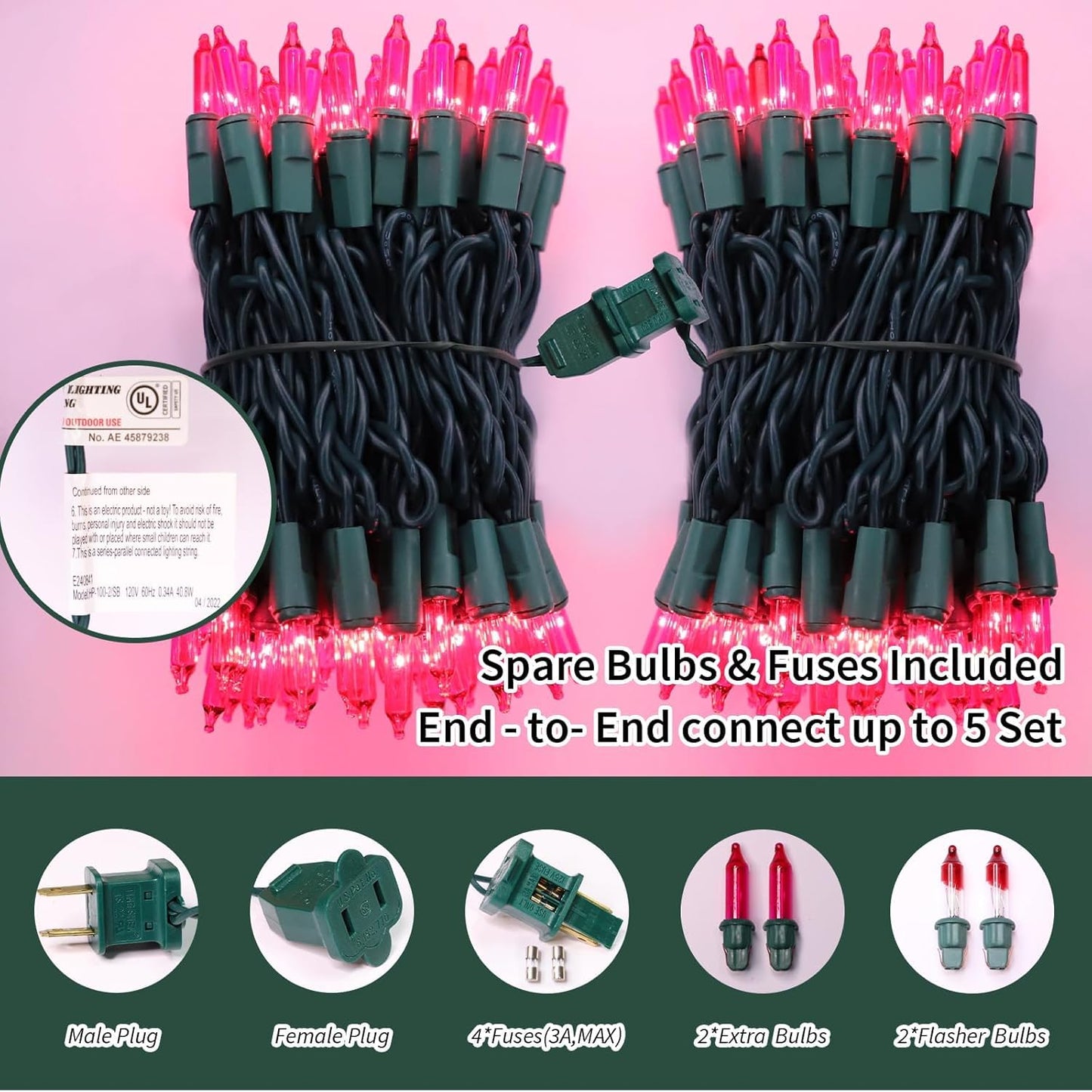 Lamphome Pink Christmas ValentineS String Lights 100 Mini Incandescent Fairy Light Decor 20 Ft Green Wire Indoor & Outdoor Party Patio Bedroom  Xmas Tree Garland Easter Holiday Decoration