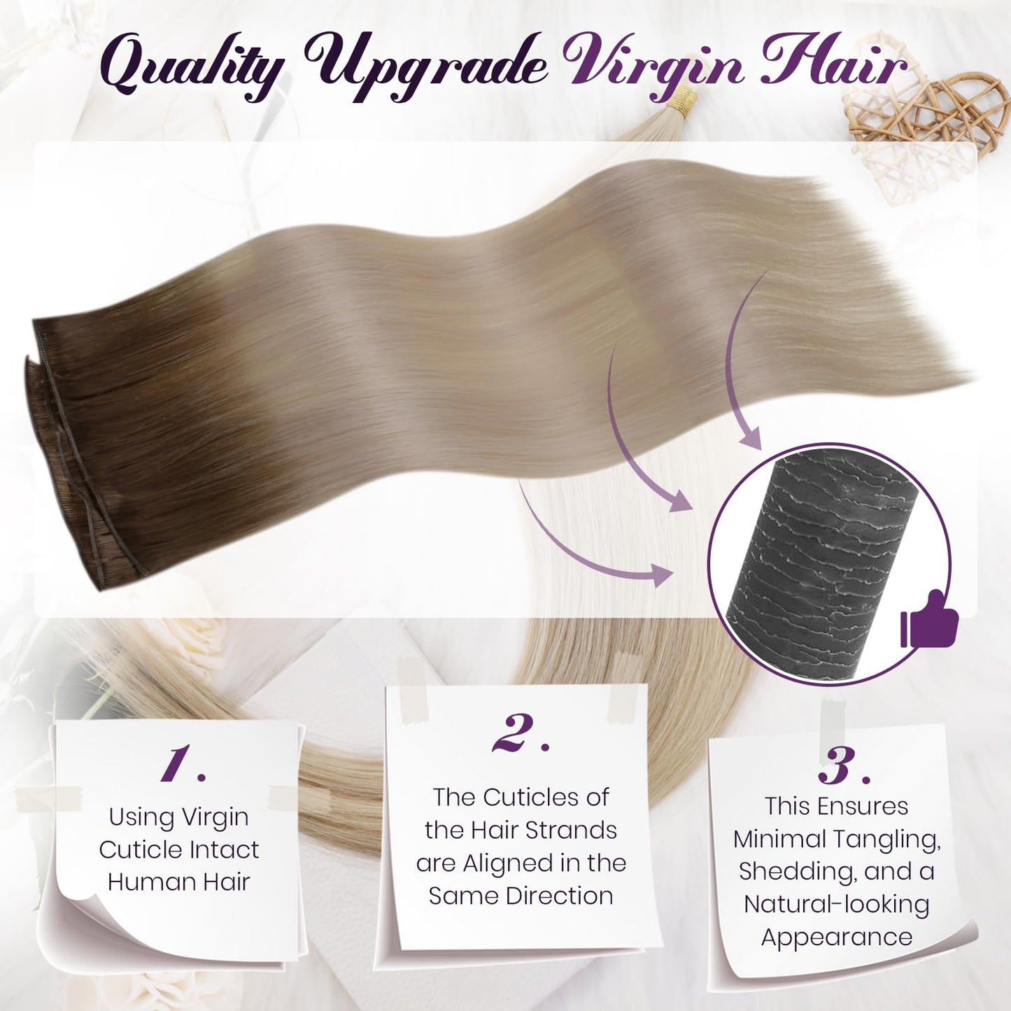 LaaVoo Genius Weft Hair Extensions Human Hair Brown Sew in Hair Extensions Real Human Hair Hand Tied Weft Hair Extensions Human