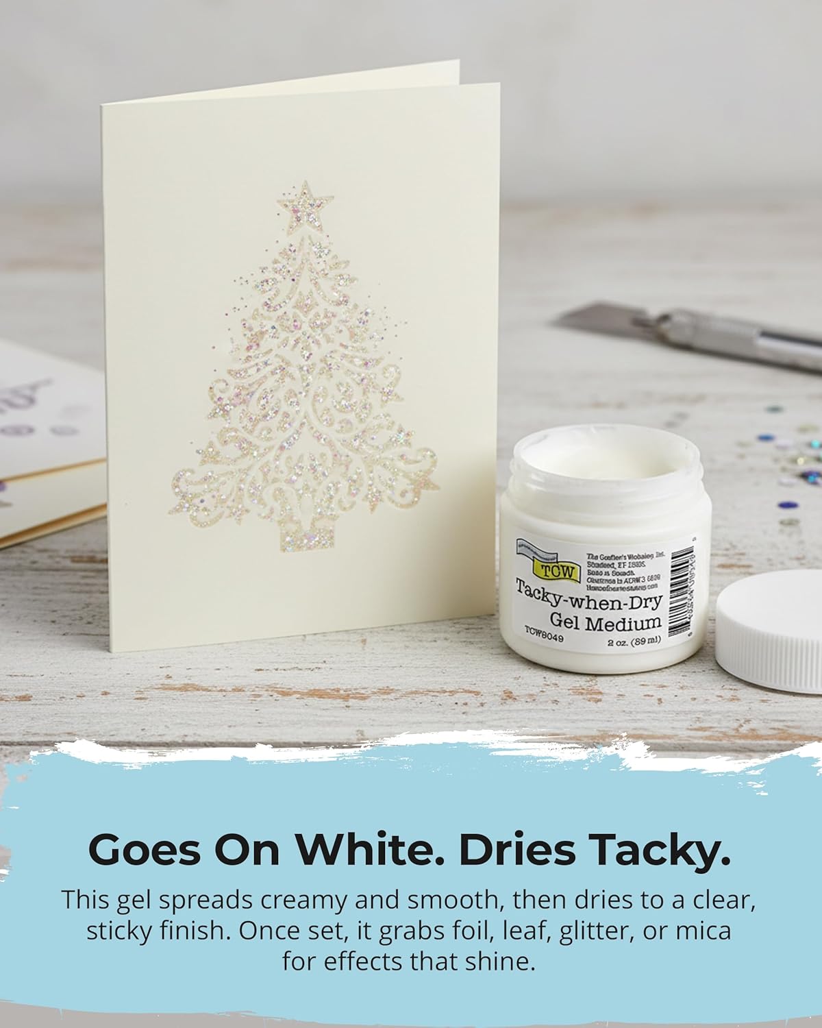 The Crafter’s Workshop – Tacky-When-Dry Gel Medium, Foil Adhesive for Paper Crafts, Journaling & Mixed Media | Dries Clear & Tacky for Glitter, Gilding & Mica Effects, 2 oz Jar