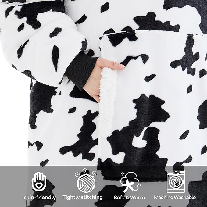 yescool Wearable Blanket Hoodie, Flannel Sherpa Fleece Blanket Sweatshirt for Adults Women Men,One Size Fits All