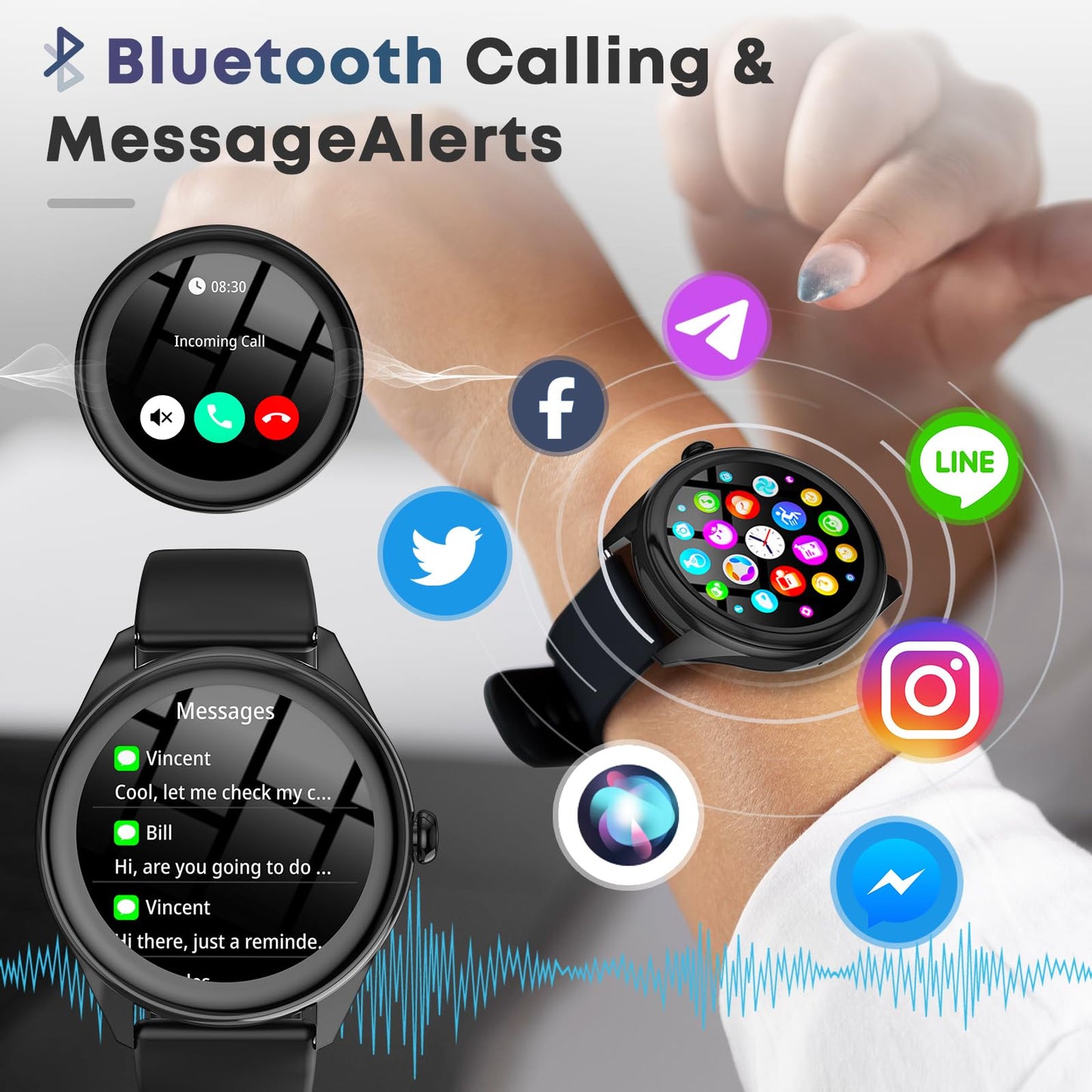 DIVOAZBVO Smart Watches for Women Men, 1.39" HD IPS Touchscreen Smartwatch with 120 Sports Modes, Heart Rate/Sleep Monitor, IP67 Waterproof, Bluetooth Call & Music Control for iPhone/Android (Black)