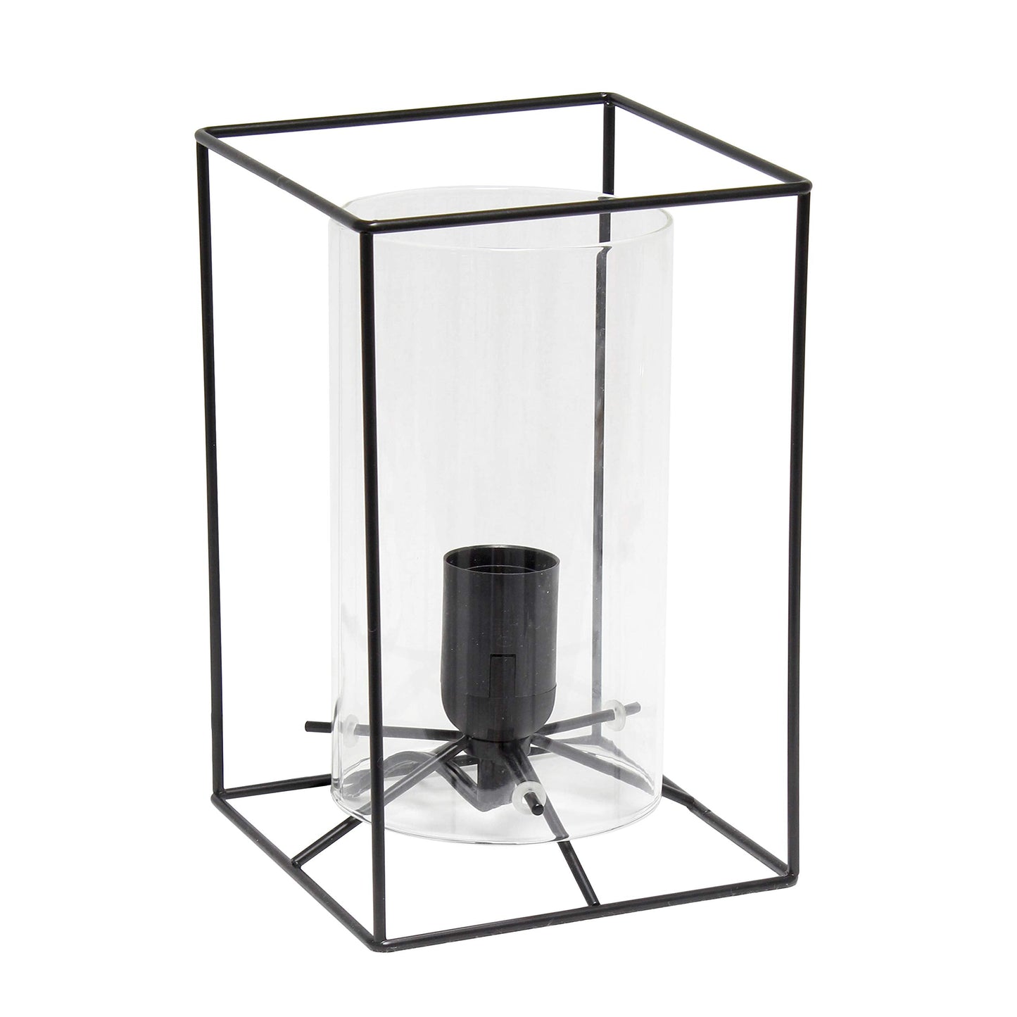 Elegant Designs Table Lamp LT2069-CLR Small 9in Black & Clear Metal Exposed Glass