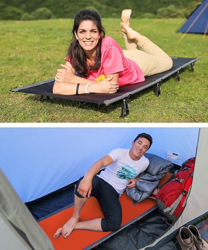 KingCamp Ultralight Camping Cot, Portable Folding Cots 265lbs Heavy Duty Sleeping Bed with Pad Pillow for Adults Outdoor Backpacking Travel Hiking, Orange