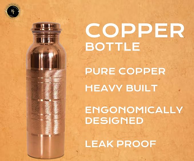 Pure Copper Water Bottle with Lid - 32 Oz – Ayurvedic Copper Water Bottle – Copper Water Vessel - Drink More Water Bottle Leak Proof - 950 ml (Silver Touch)