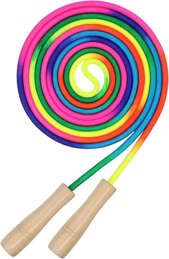 16 FT Long Jump Rope for Kids, 1 Pack Double Dutch Skipping Rope with Wooden Handle, Multiplayer Rainbow Jumping Rope for ...