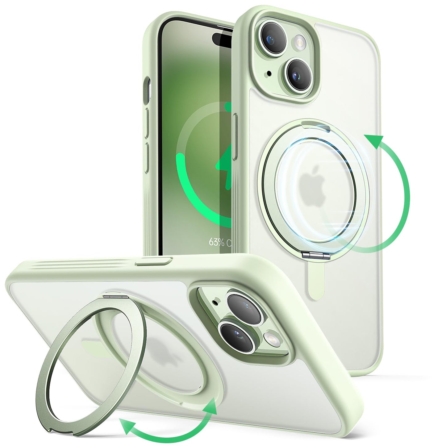 Jetech 360 Degree Rotatable Ring Case For Iphone 15 6.1-Inch Compatible With Magsafe, Slim Shockproof Phone Cover With Stand & R
