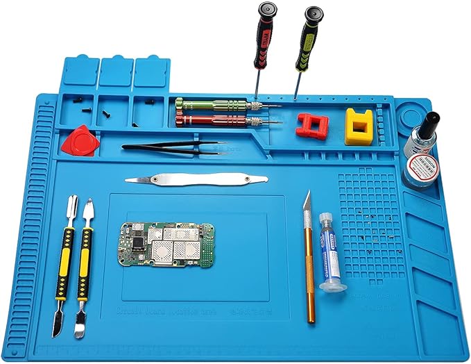 Premium Heat Resistant 932°F Silicone Soldering Mat, Large Anti Static Magnetic Electronic Repair Work Mat for BGA and Gun...