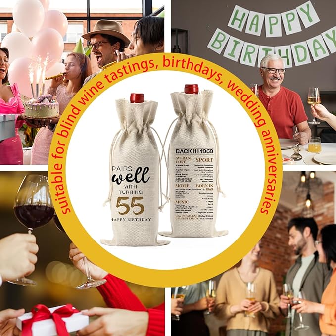 55th Birthday Gifts for Women Men, Birthday Gift 55 Year Old Woman Grandparents Wine Gift Bag, Wine Accessories Gifts Anniversary 55th Birthday Decorations Wine Bag Wine Bags for Wine Bottles Gifts