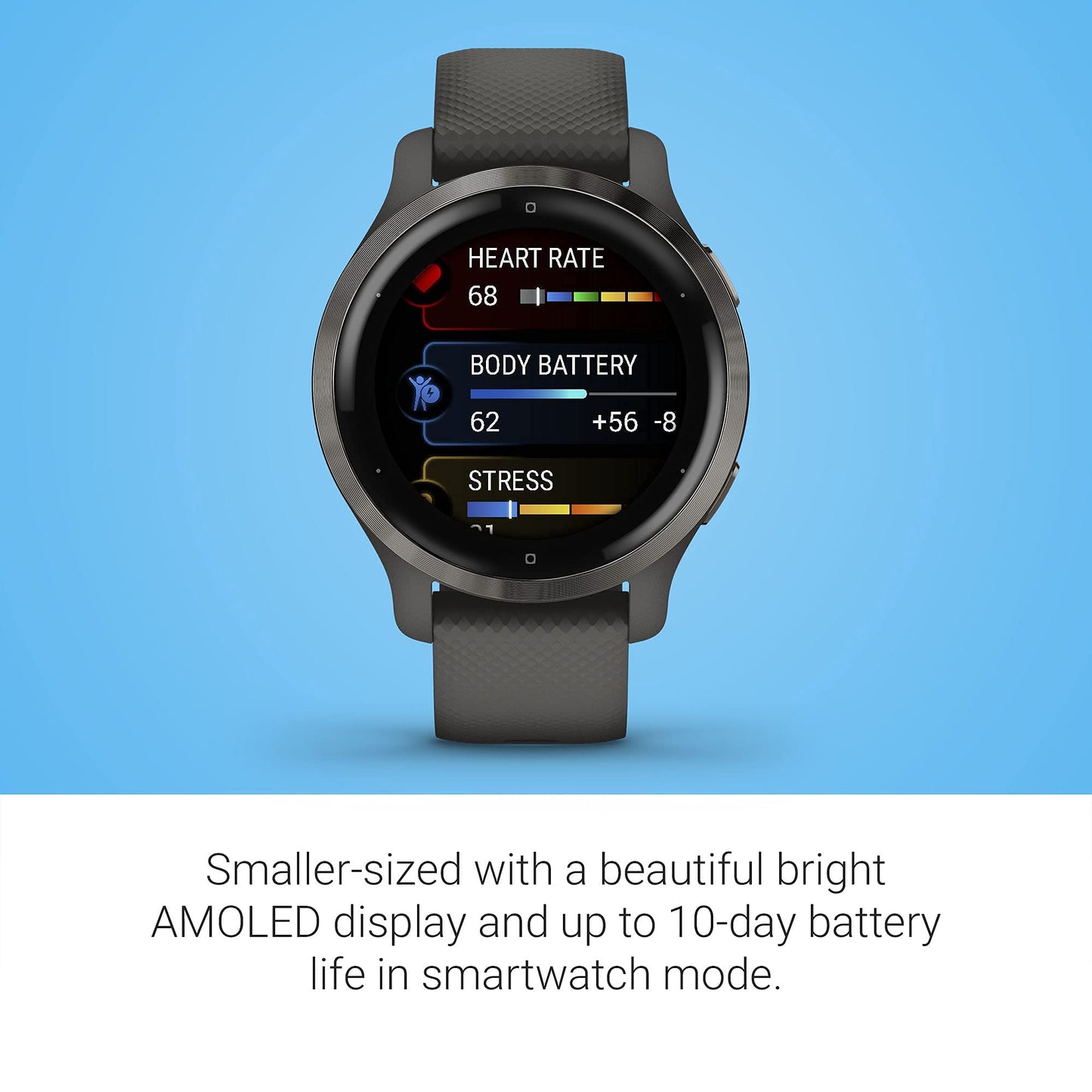 Garmin Venu 2S, Smaller-Sized GPS Smartwatch with Advanced Health Monitoring and Fitness Features, Slate Bezel with Graphite Case and Silicone Band, (010-02429-00) (Renewed)