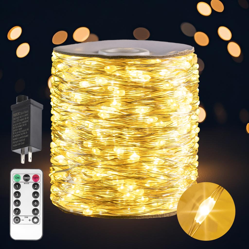 Pcores 525Ft Warm White Fairy Lights, 1600 Leds, Waterproof, Remote-Controlled, Indoor & Outdoor Decor