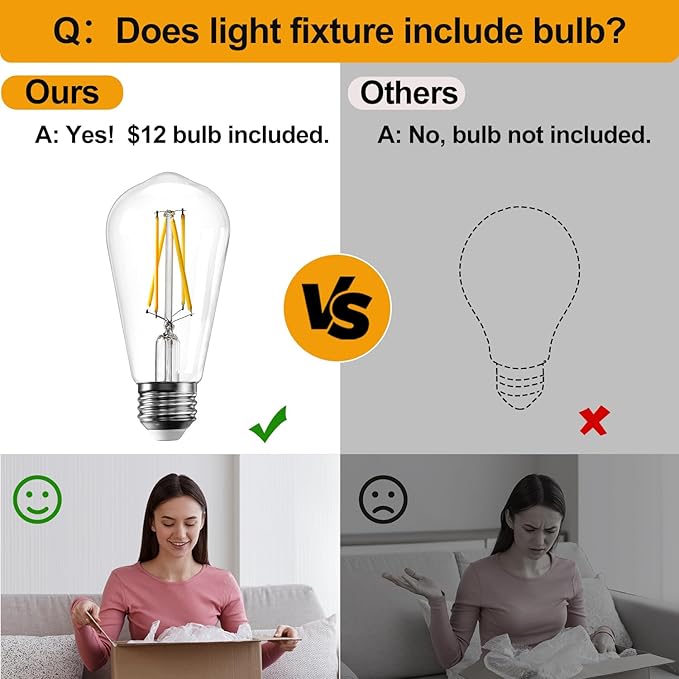 Industrial Semi Flush Mount Ceiling Light, 800 Lumen LED Bulb Included, Clear Glass Shade Ceiling Light Fixture, Farmhouse Light Fixture for Hallway Corridor Kitchen Bathroom Bedroom Passway