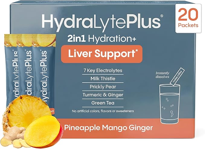 Hydralyte Liver Support + Electrolyte Mix with Milk Thistle, Turmeric, Ginger, Prickly Pear, Green Tea Extract Formulated ...