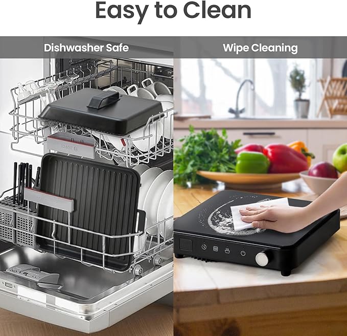 Portable Induction Cooktop 1500W with Grill Pan & Rack, Sensor Touch Hot Plate for Countertop, 6 Temp Levels, Auto Shut-Off, LED Display, Pot Detection, Electric Burner for Indoor BBQ & Cooking
