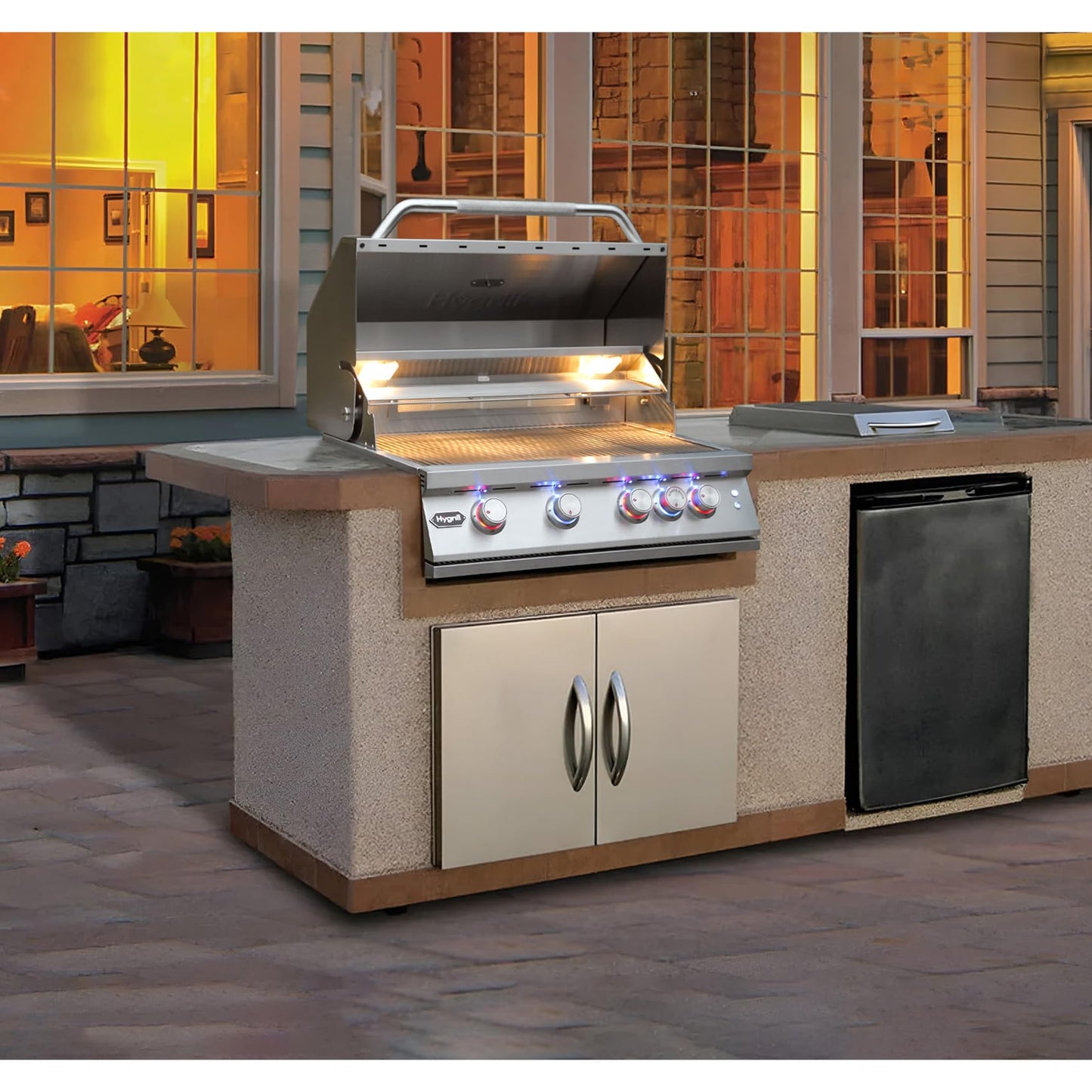 Hygrill Premium XTR 32-Inch Built In Grill, Stainless Steel 4-Burner Grill Head for Outdoor Kitchen with Rear Infrared Burner and LED Lights, Natural Gas