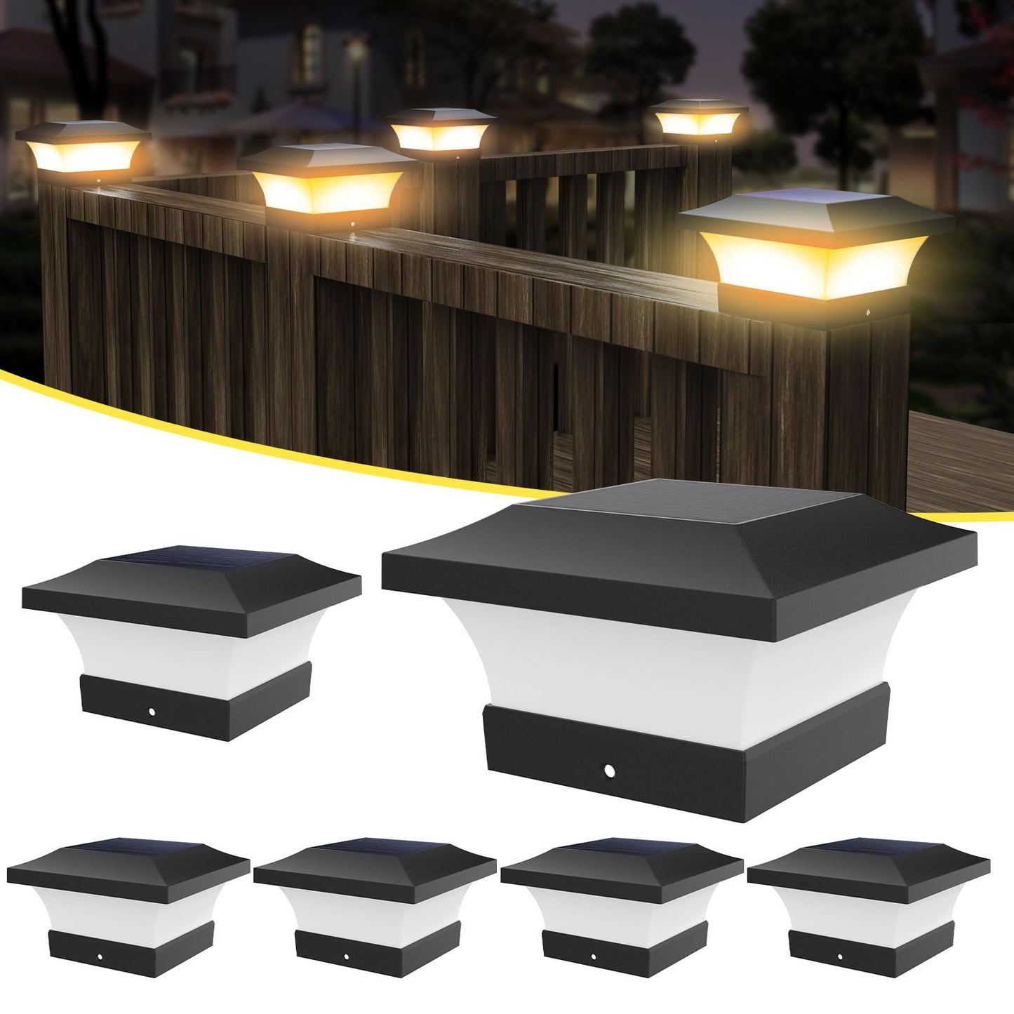 T-SUN Solar Post Cap Lights, Waterproof LED for 4x4 Posts, 6 Pack, Warm White, Eco-Friendly, Model TS-GL0403