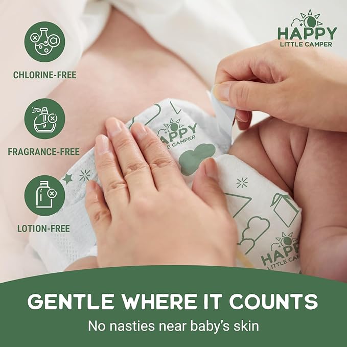 Happy Little Camper Super Saver Diapers, Size 5, 25 Count | Budget-Friendly Disposable Diapers for Sensitive Skin | Hypoallergenic, Fragrance-Free, Ultra Absorbent