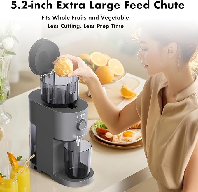 Slow Masticating Juicer Machine - 5.2" Feed Chute Cold Press Juicer, Easy Clean, High Juice Yield