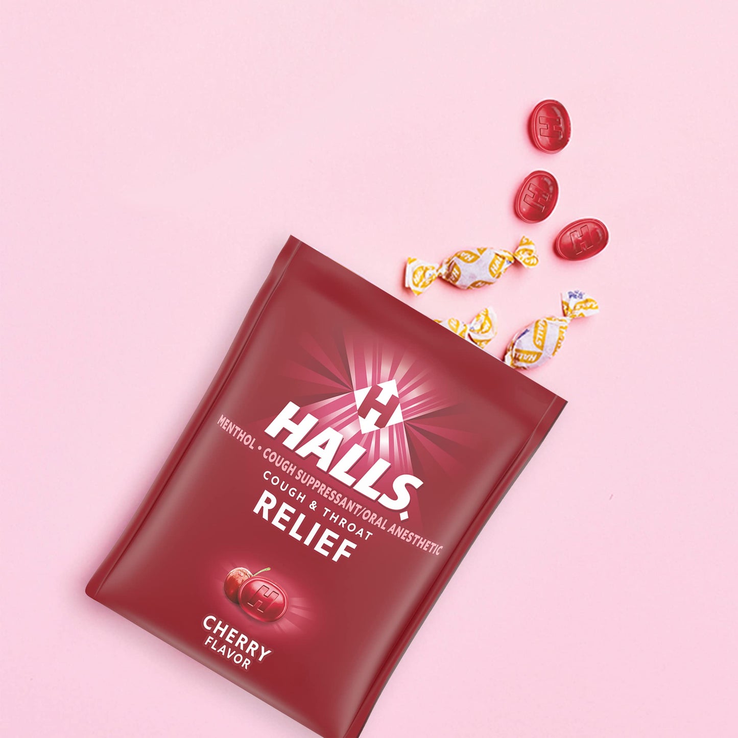 Halls Relief Cherry Cough Drops, Value Pack, 140 Drops (Pack of 5)