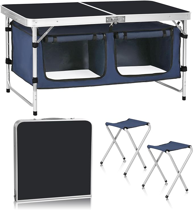 Camping Folding Aluminum Table with Adjustable Legs for Outdoor Travel Beach, Backyards, BBQ, Party and Picnic Foldable Table