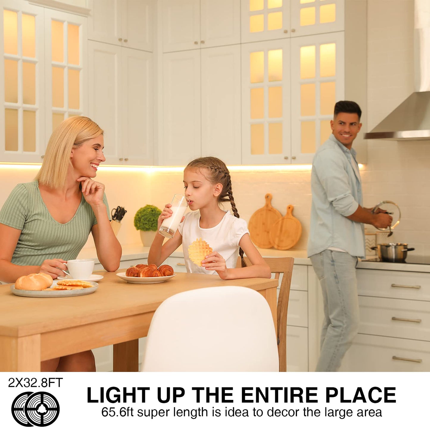 Onforu Led Strip Lighting, 65.6Ft Warm White Dimmable, 1200 Leds 2835 Flexible Tape Light, 12V For Kitchen, Bedroom, Under Cabinet