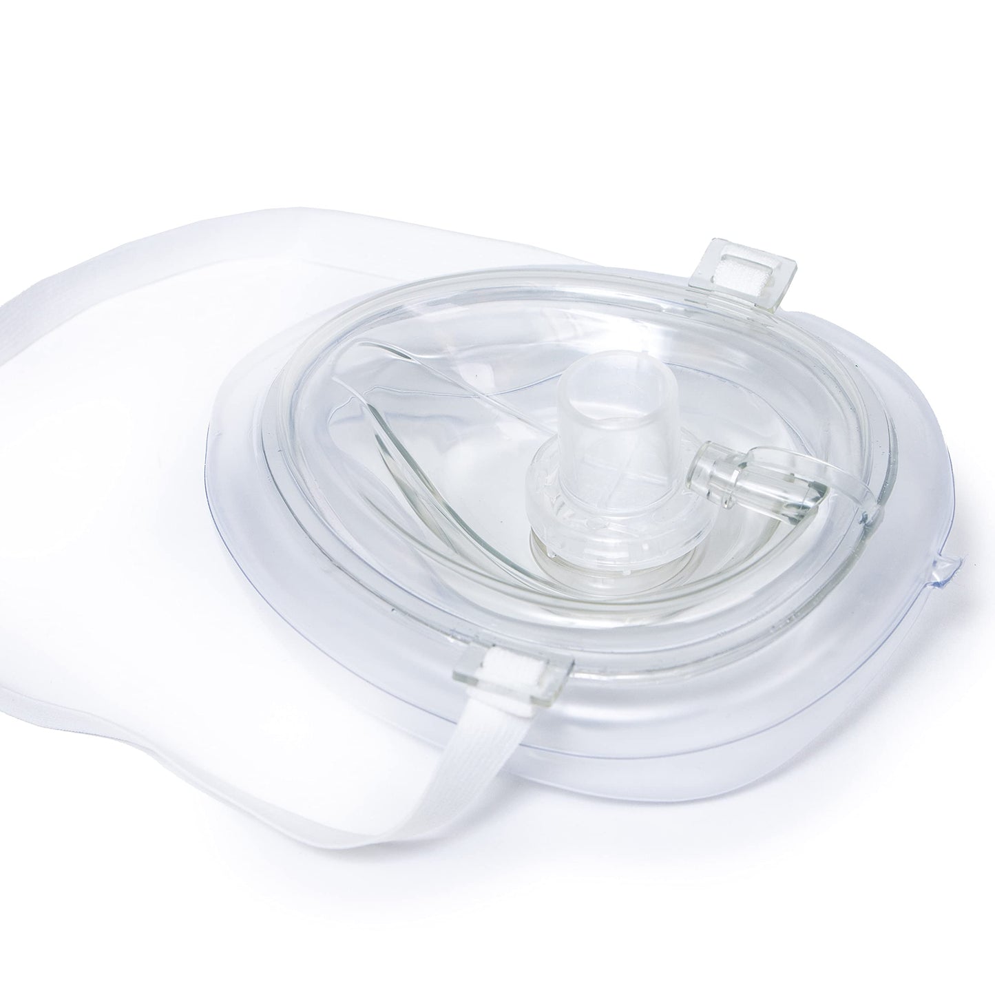 PrimaCare RS-6845 Single Valve CPR Rescue Mask in Red Hard Case, Adult/Child Pocket Resuscitator with Elastic Strap, Air Cushioned Edge, 6.5" x 4.8" x 1.6", Red, Clear