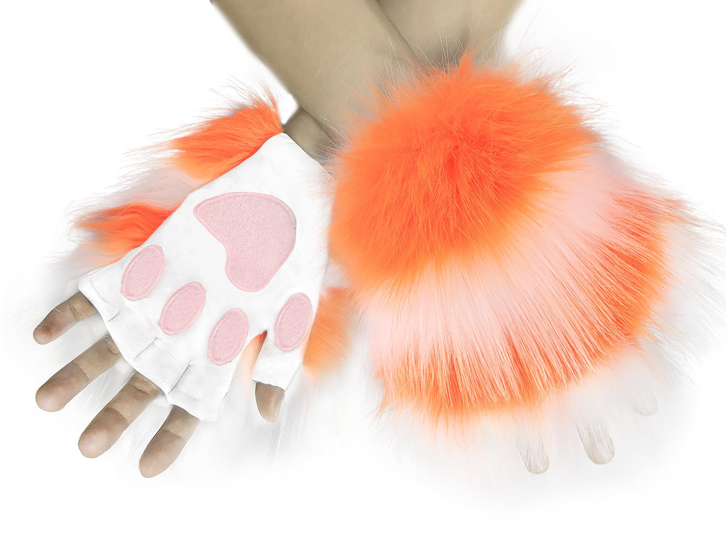 Anbiliwobo Furry Faux Fur Wolf Mitts Bear Paw Fingerless Gloves Fox Anime Cosplay Costume Accessories
