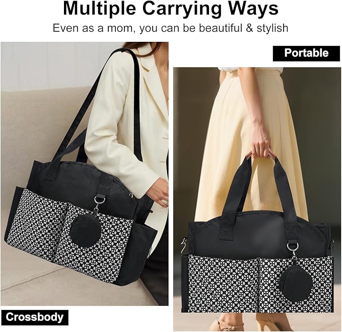 Diaper Bag Tote, Large Capacity Travel Diaper Baby Bags Crossbody Hospital Mom Bag，with Silicone Pacifier Case