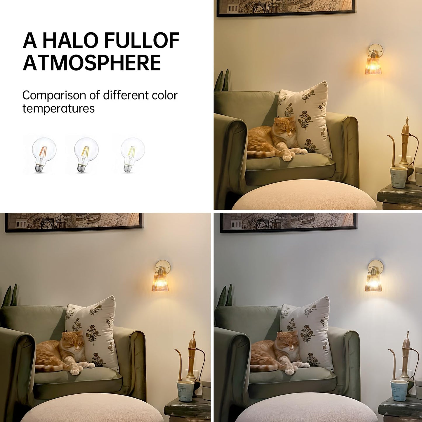 Shenmoyl Vintage Wall Sconce - Amber Stripe Glass, Hardwired, 180° Adjustable, Modern Lighting Fixture For Bedroom And Doorway
