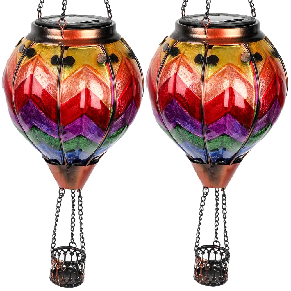 teyigarden Solar Hot Air Balloon Lanterns, 2PCS, 18in H, Glass, Colorful Wave, Model SL-6069082021-2PC, Waterproof for Outdoor Use