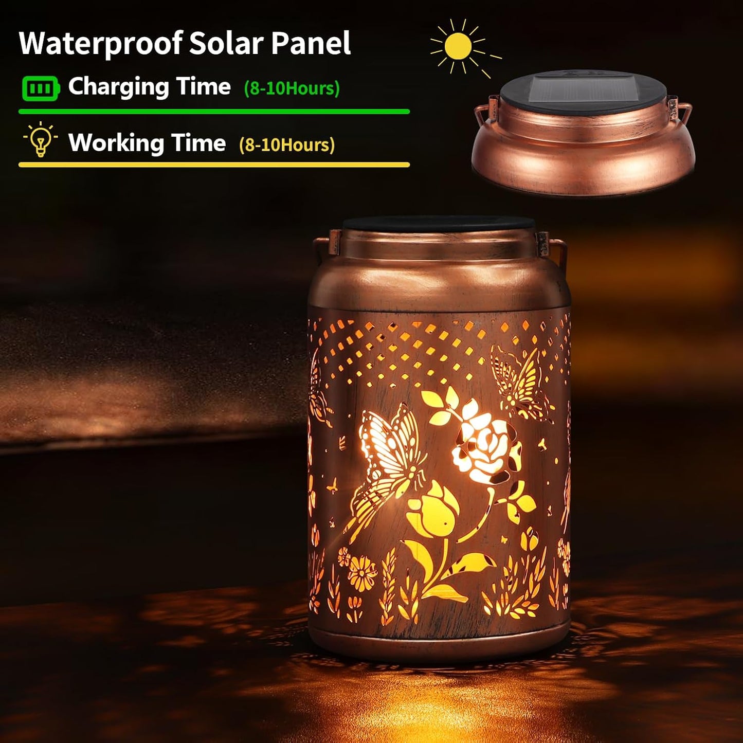 Rose Butterfly Decoration Solar Lanterns Outdoor Waterproof Garden Decor Gifts for Women Mon Grandma Metal Hanging Solar Lights for Outside LED Lanterns for Yard, Patio