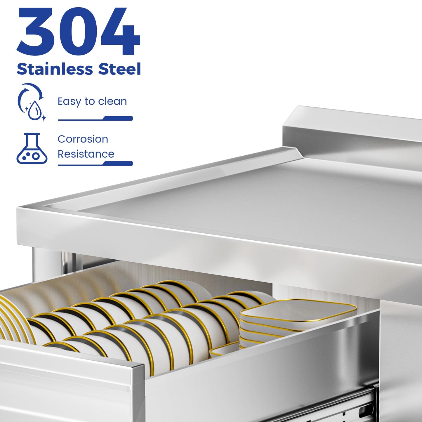 39" 304 Stainless Steel Utility Sink with Faucet – Free Standing Single Bowl Kitchen Sink with Workbench & Drawer Storage, Hot/Cold Water Pipes for Laundry, Farmhouse & Outdoor Use