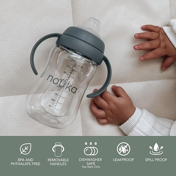 nouka Soft Spout Tritan Sippy Cup | Leak Proof and Easy Grip | Removable Handles | Wave