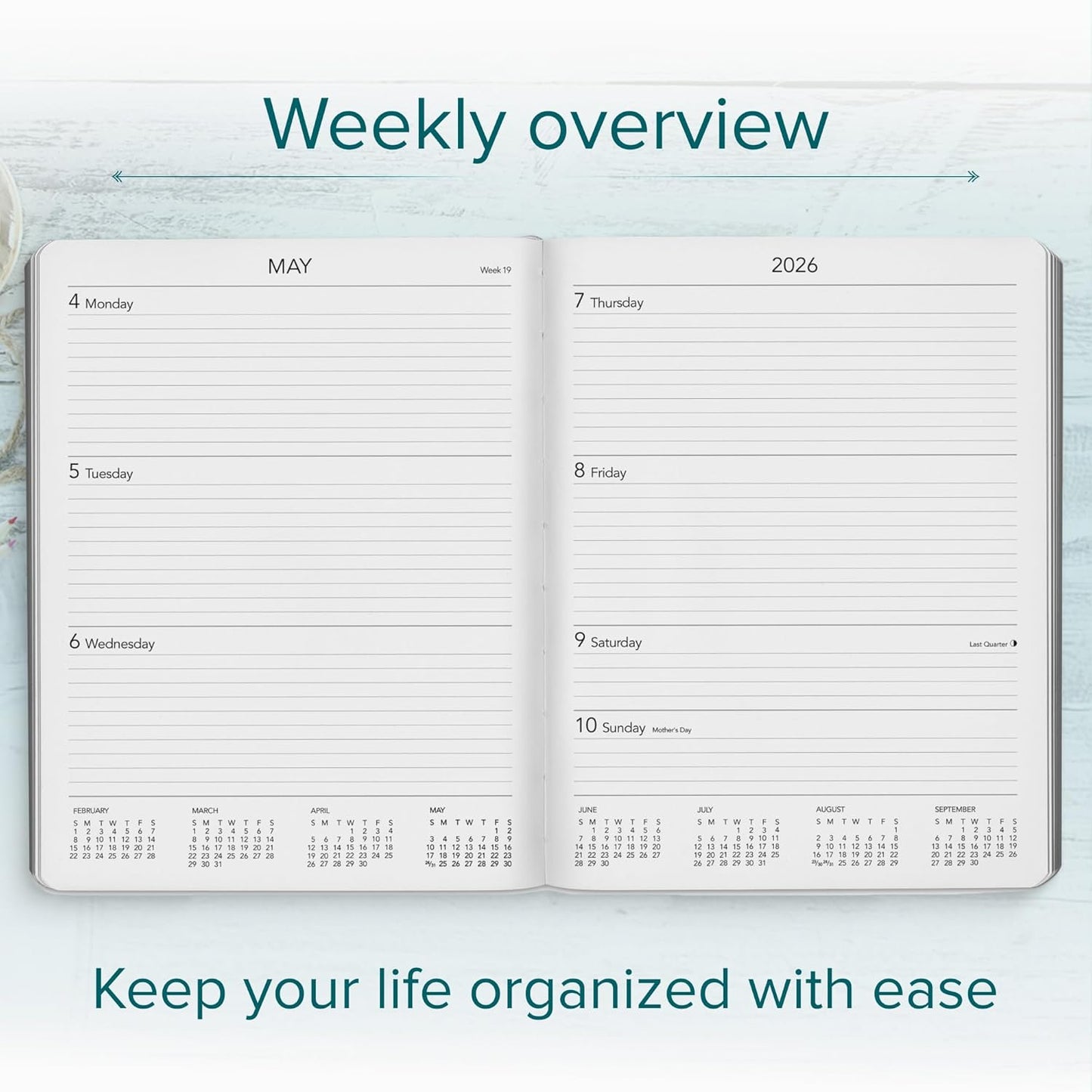 Harbor Large Weekly Monthly Planner 2025-2026 - Calendar Planner and Notebook, Durable Faux Leather, 192 Pages, Softcover & Book Bound - Cambridge Lavender - 9.75 x 7.5 "