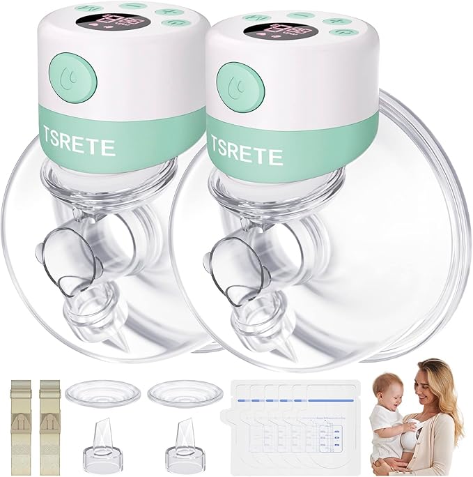 TSRETE Double Wearable Breast Pump, Electric Hands-Free Breast Pumps with 2 Modes, 9 Levels, LCD Display, Memory Function ...