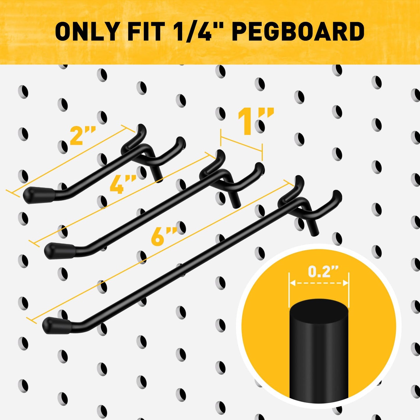 ELEAD 66-Piece 2/4/6 Inch Extra Thick Pegboard Hooks, 1/4" Heavy Duty Peg Board Organizer Accessories, Peg Board Tool Hangers Fit for 1/4" Pegboard Hanging Tools Garage, Workshop, and Craft Storage
