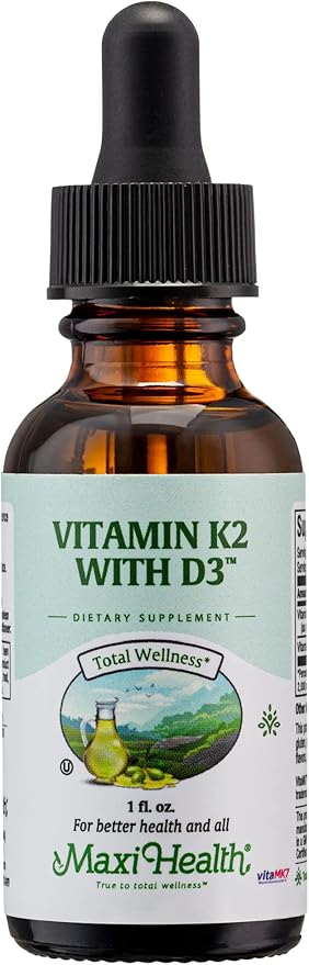 Maxi Health Liquid Vitamin D3 with K2 Drops for Long-Term Health - Vitamin K2 D3 Vitamin Supplement - D3 K2 Vitamin K and Vitamin D Supplement with Vitamin K2 MK-7 and Vit D - by Maxi Health, 1 fl oz