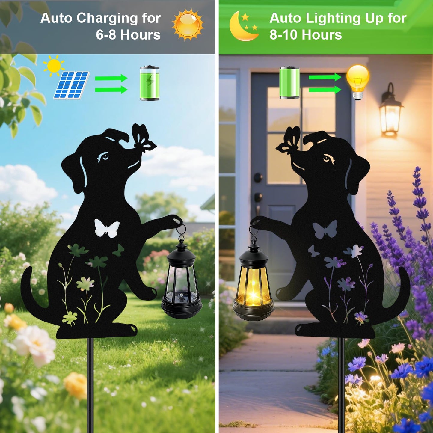 Solar Lights Outdoor Stakes  Metal Dog Solar Lights  Birthday Gifts For Women Mom Grandma  Waterproof Hanging Lantern Garden Silhouette Ornaments Decor Outside Backyard  Yard Art  Patio  Pathway