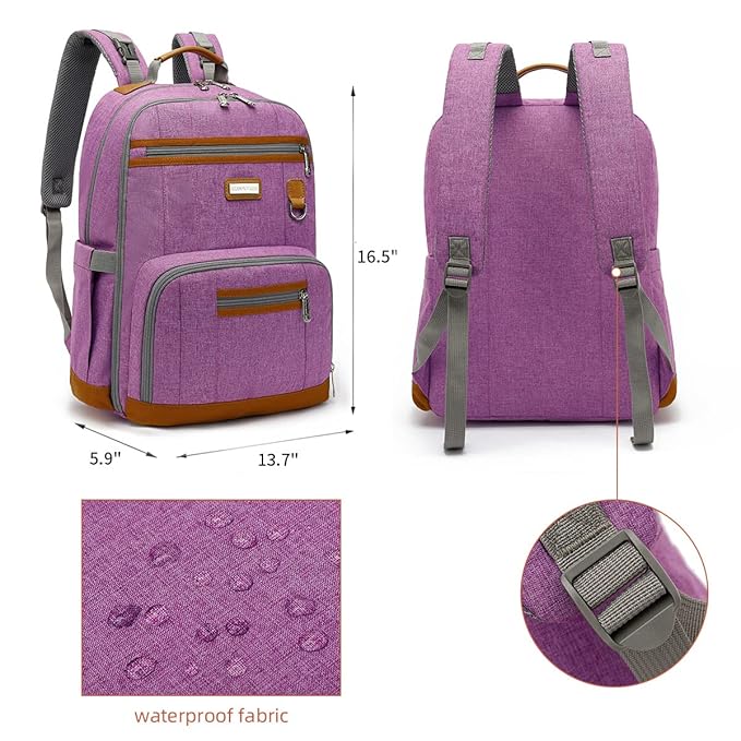 Diaper Bag Backpack, Large Baby Nappy Bags with Portable Changing Pad for Boys and GirlsMultifunction Travel Baby Bag for Moms Dads, Shower Gifts Waterproof and Stylish，Purple