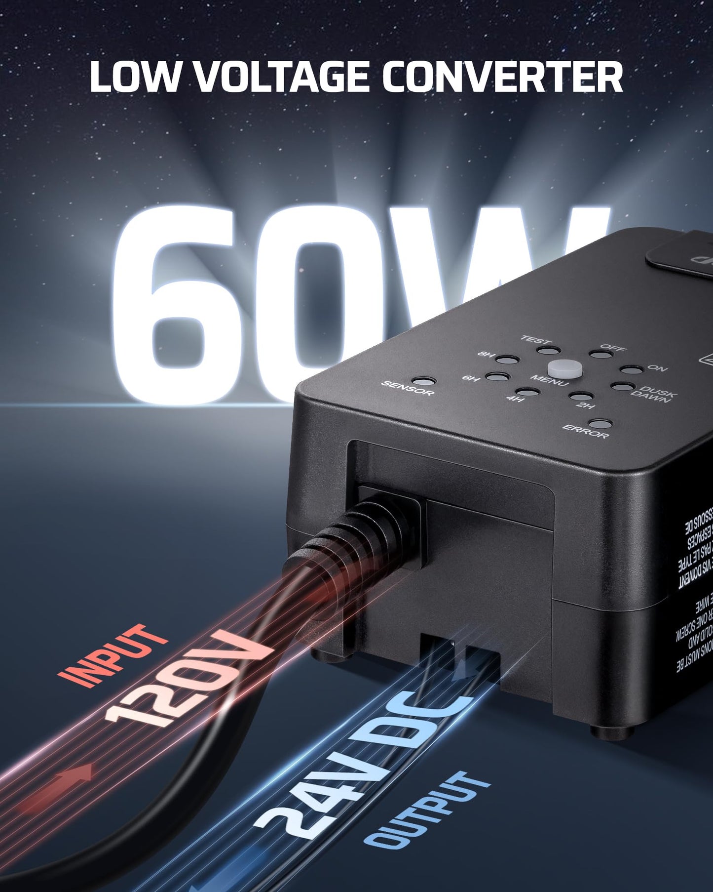 DEWENWILS 60W Low Voltage Landscape Transformer, 120V AC to 24V DC, Weatherproof, Model HDLT02C, Photocell Sensor & Timer