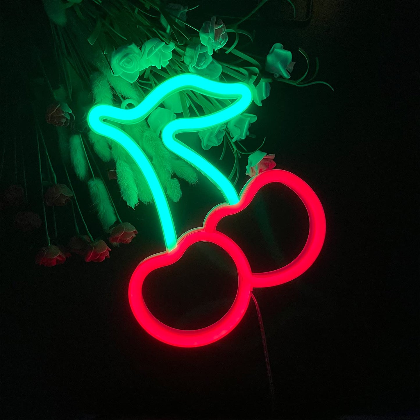ENUOLI Cherry Neon Light Sign - LED Wall Decor for Bedroom, Kids Room, Christmas, Birthday - 19cm x 22.5cm - Cherry Hanging1