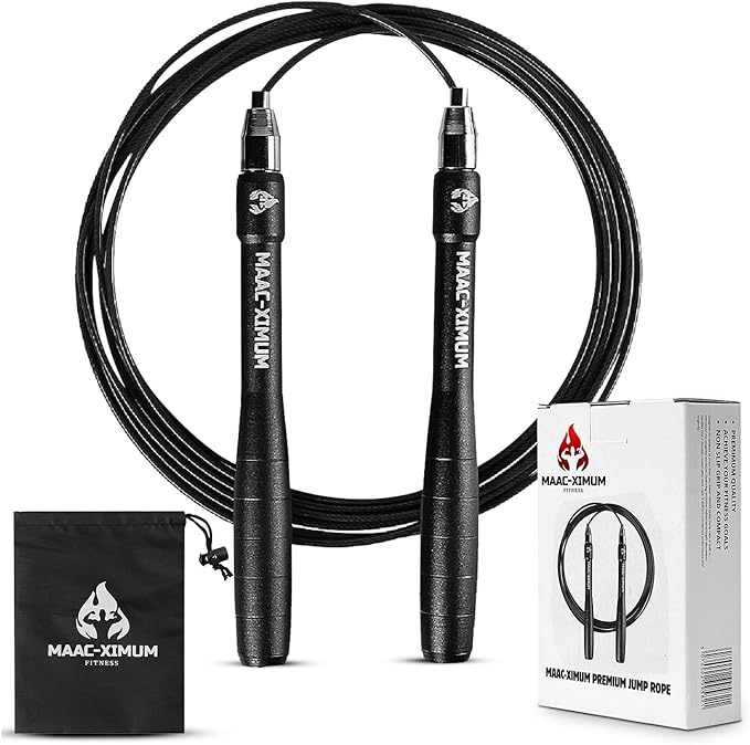 MAAC-XIMUM High Speed Rope - Professional Self-Locking & Adjustable, Adult Speed Jump Rope, 2 x PU coated Steel Ropes & Tr...