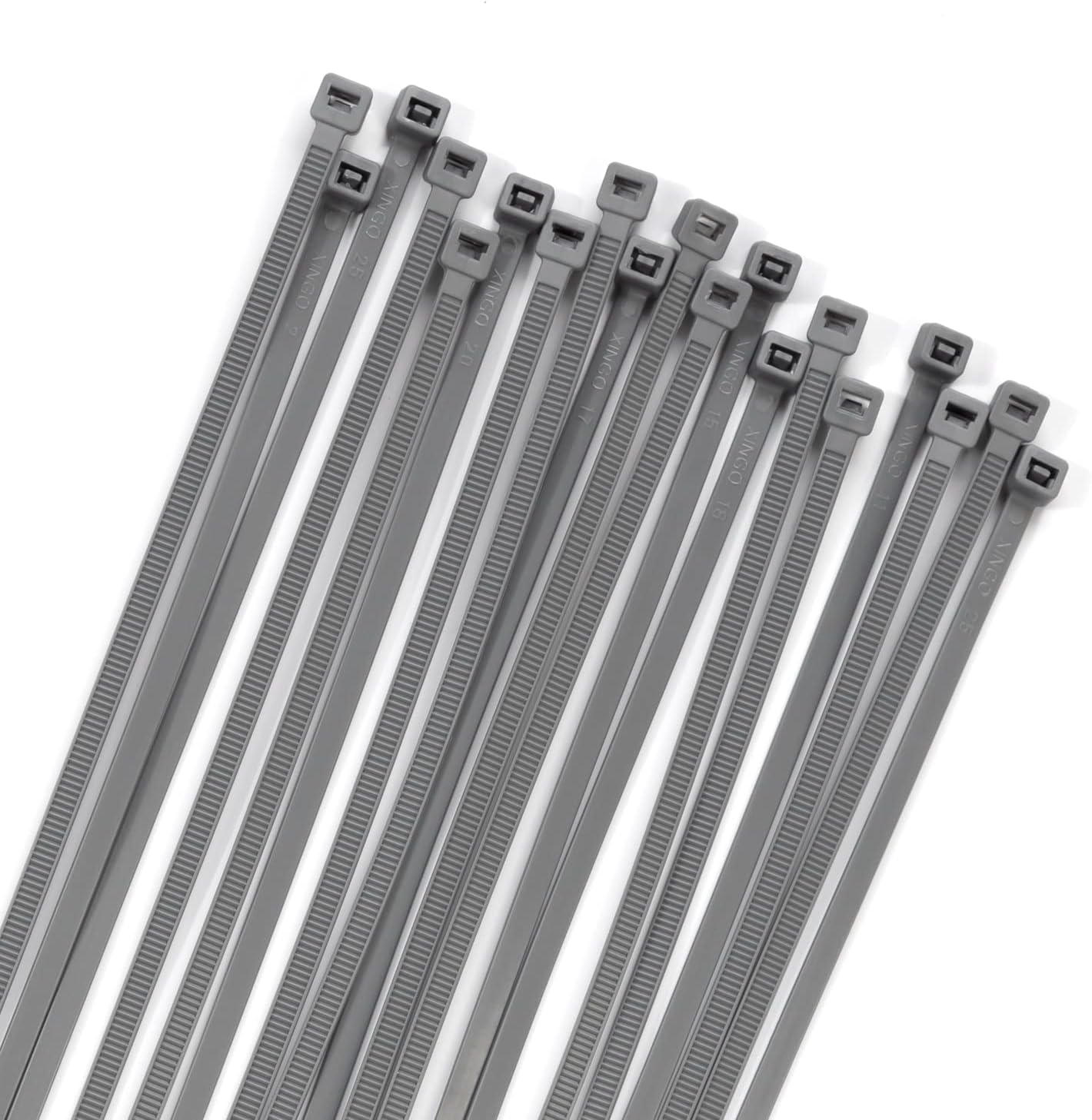 XINGO 100PCS Cable Zip Ties Heavy Duty, Premium Nylon Plastic Wire Ties with 50 Pounds Tensile Strength, Self-Locking Black Nylon Zip Ties for Indoor and Outdoor (14 inch, Silver)