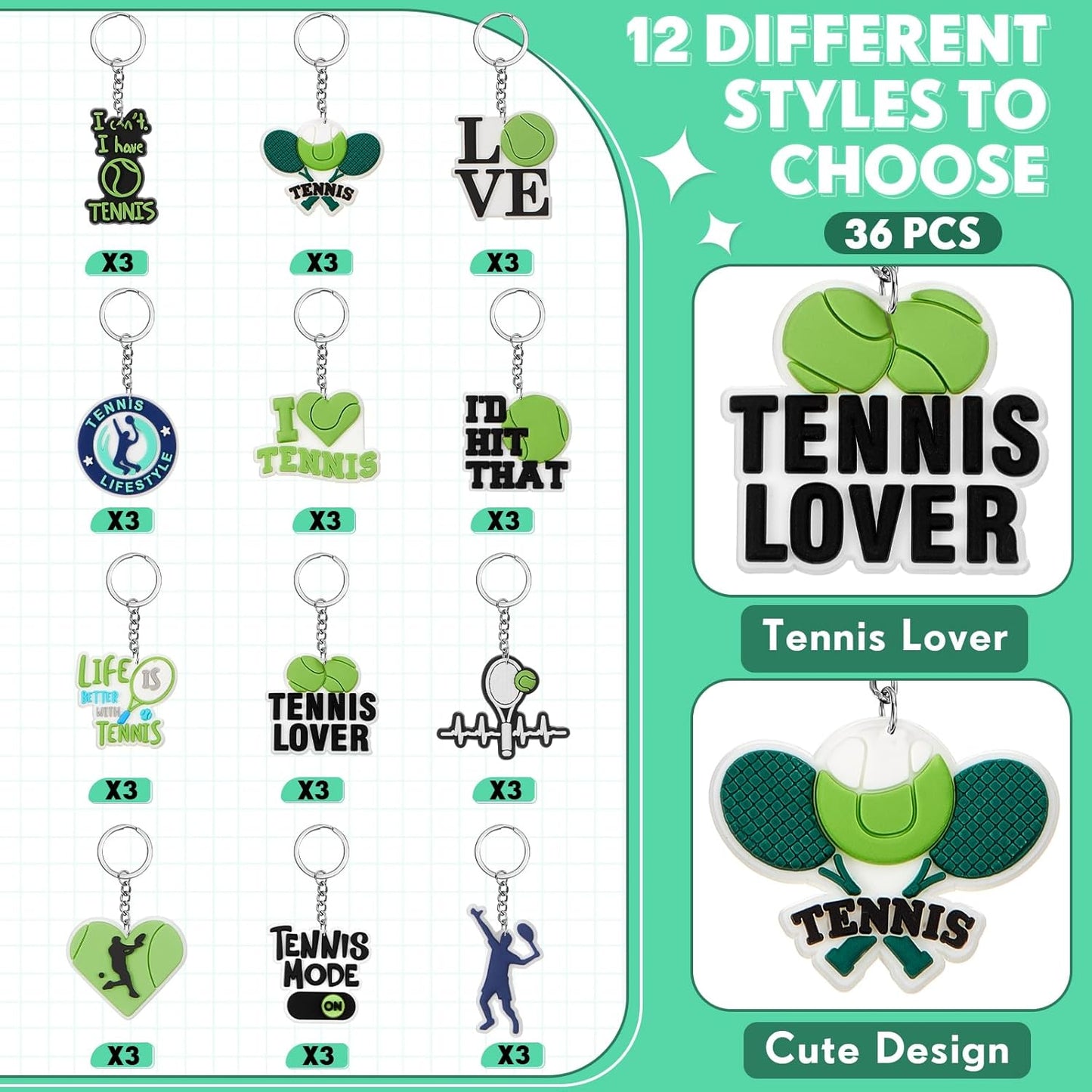 Batiyeer 36 Pack Tennis Keychains Bulk Party Favors Sports Ball Key Chains Funny Keyring Gifts for Birthday Supplies