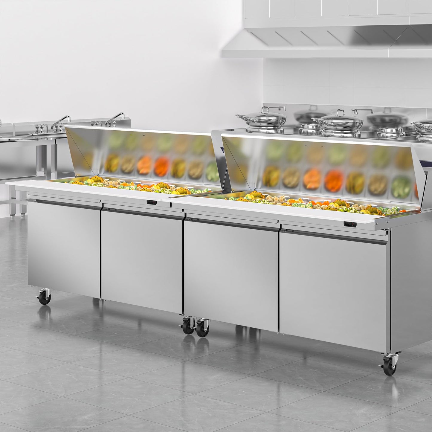 Rockitch 60" W Commercial Refrigerator Sandwich Salad Prep Table, 17.8 Cu.ft 2 Door Commercial Stainless Steel Mega Top Food Prep Fridge with 24 Pans, Salad Prep Station for Restaurant, Bar, Shop