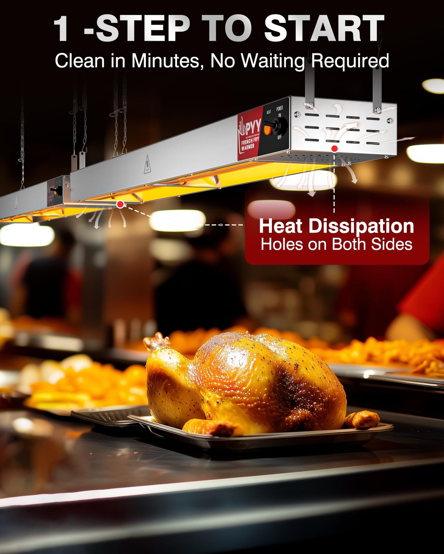 PYY Food Heat Lamp-42 Inch Commercial Grade Infrared Food Warming Lamp, Pass-Through Stations Heating, Stainless Steel Food Warming Light for Cafeteria Restaurants Kitchen, 850W