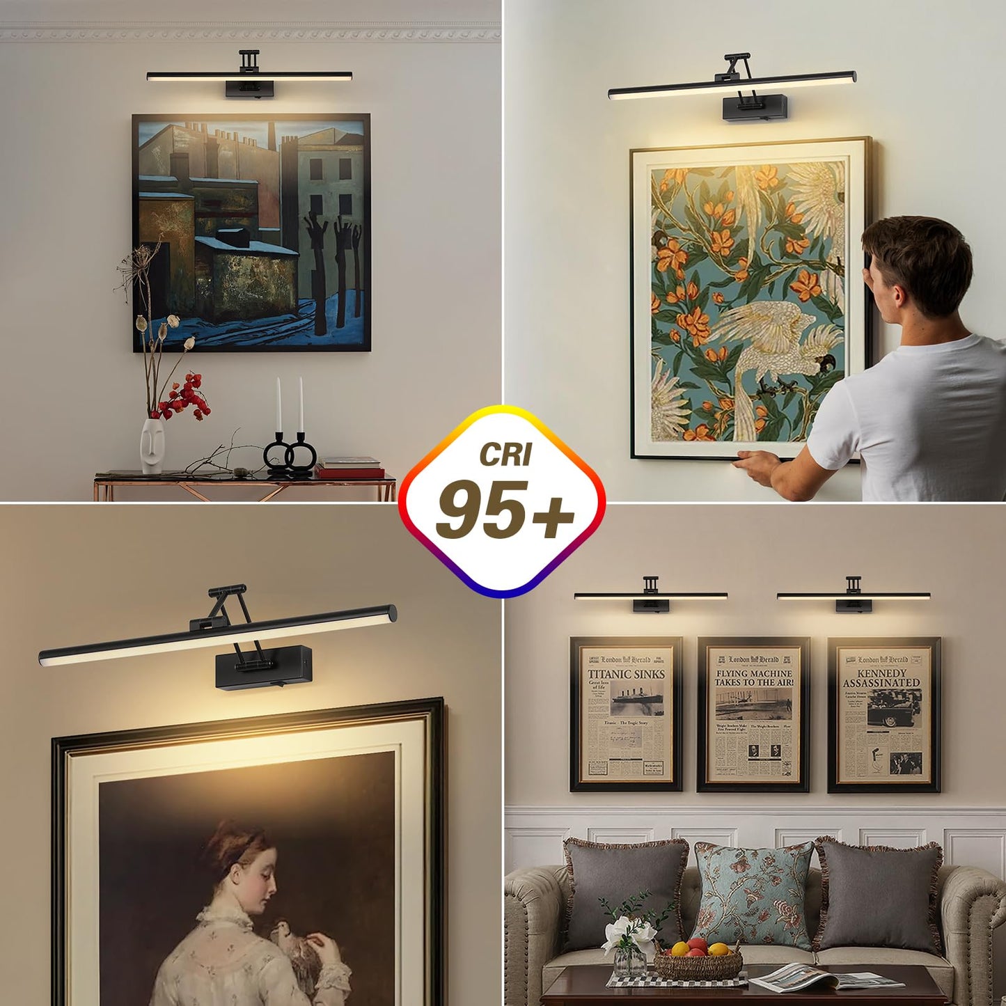Joossnwell Battery Operated Picture Lights With Remote Wireless Art Lighting For Wall 23.62 Inch Rechargeable discomfort-reducingting Light Black Frame Light Dimmable 3Cct Gallery Light For Library Portrait
